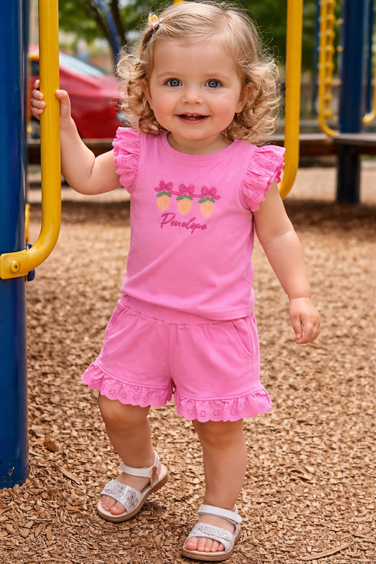 Frill style anglaise personalised shorts & top set - Lemons