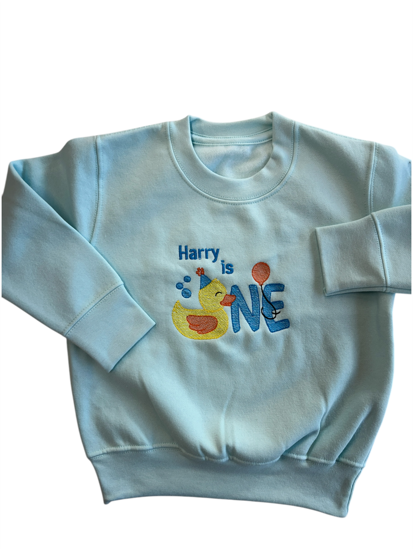 ONE Duck Embroidered Personalised Birthday Jumper - Various Colours