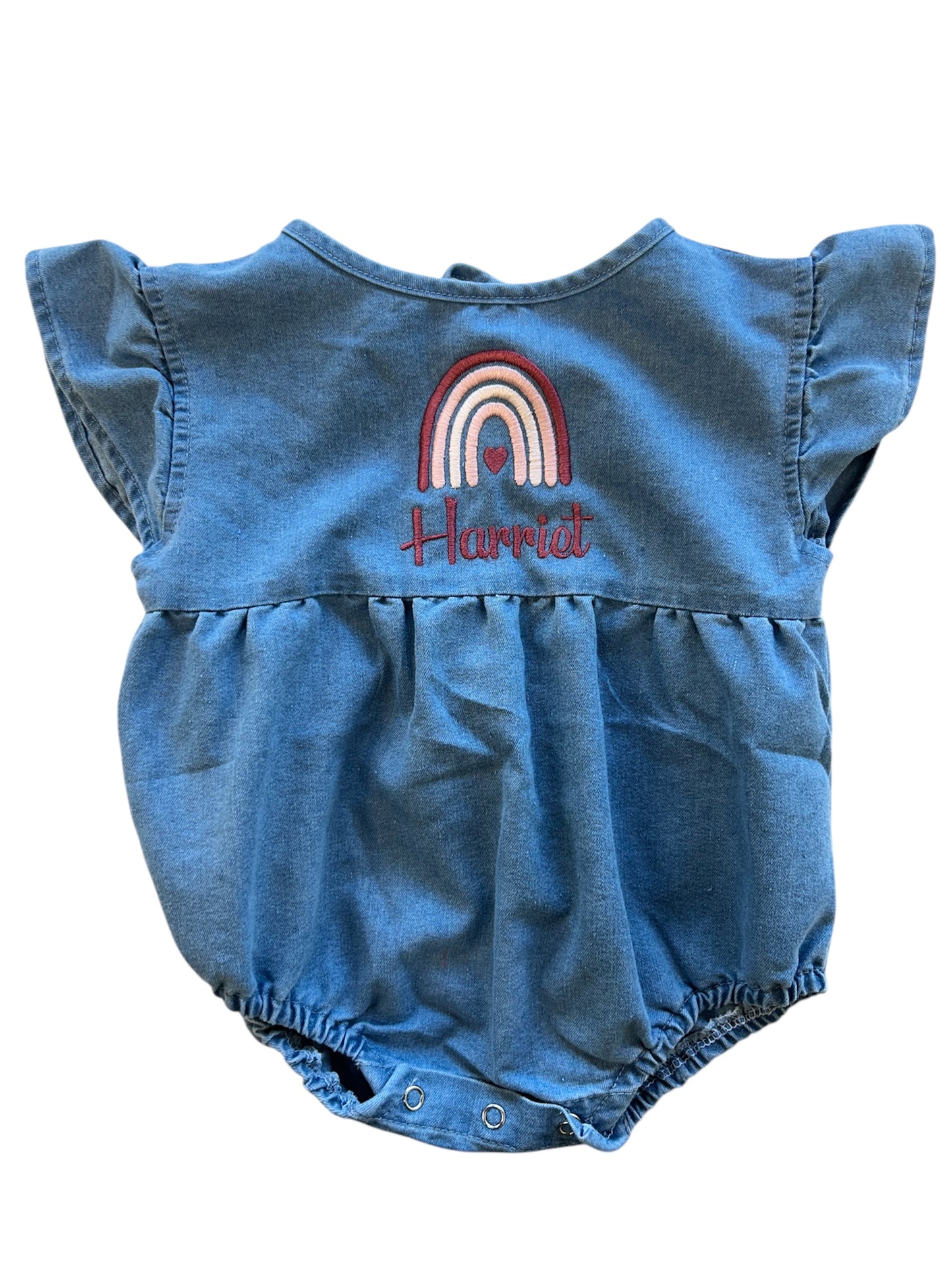 Rainbow Denim summer personalised romper