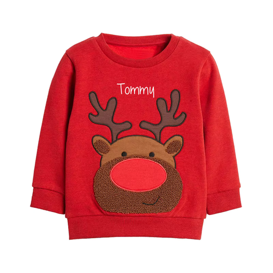 Reindeer design Christmas personalised kids Red sweater