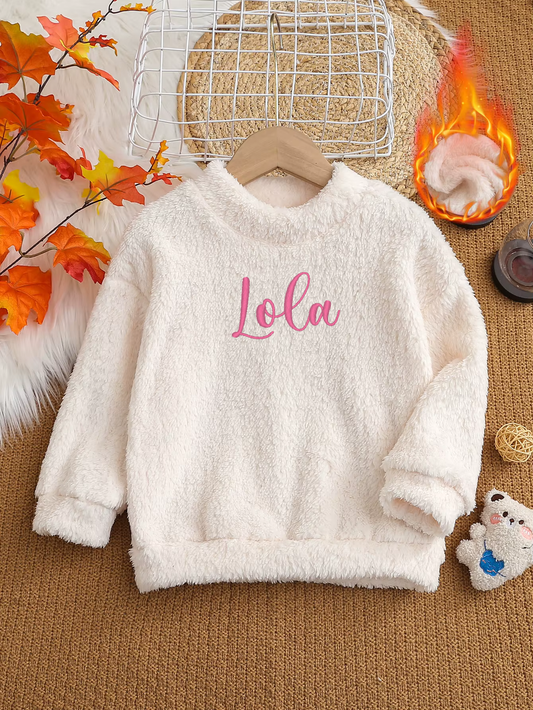 Girls Cream Fluffy Personalised Sweater