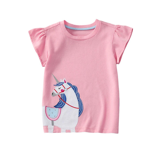 Pink Unicorn applique Girls T-Shirt - By From The Stork
