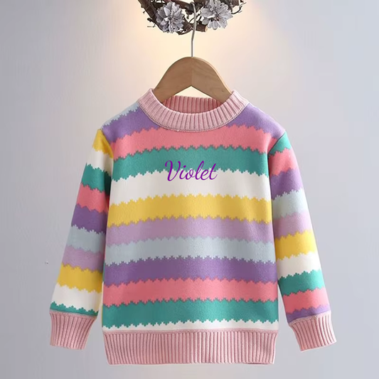 Girls Multicolour Knitted personalised kids sweater