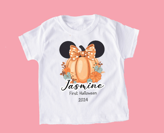 Minnie Ears Pumpkin Halloween Personalised T-shirt