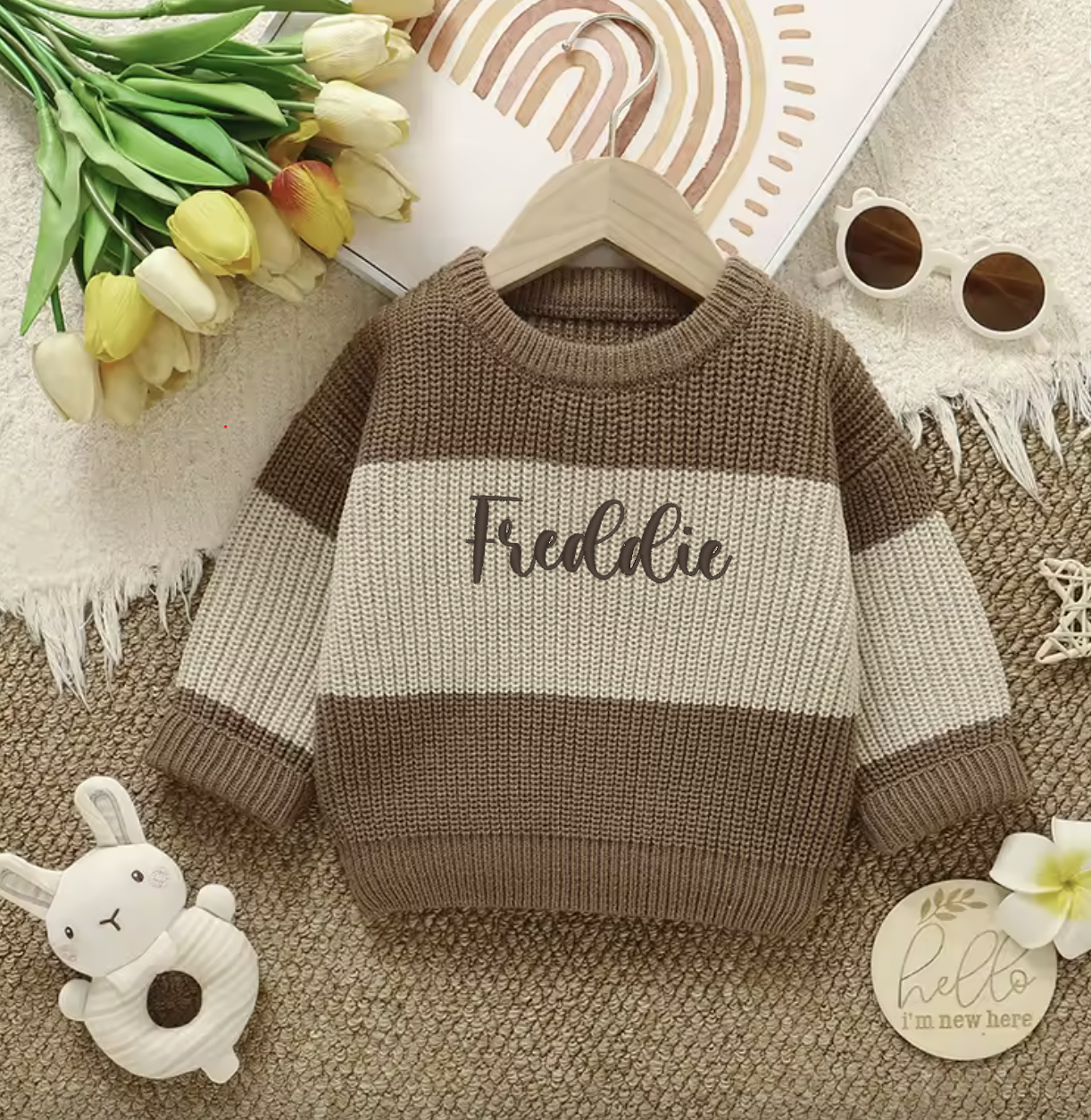 Stripe knitted personalised kids sweater