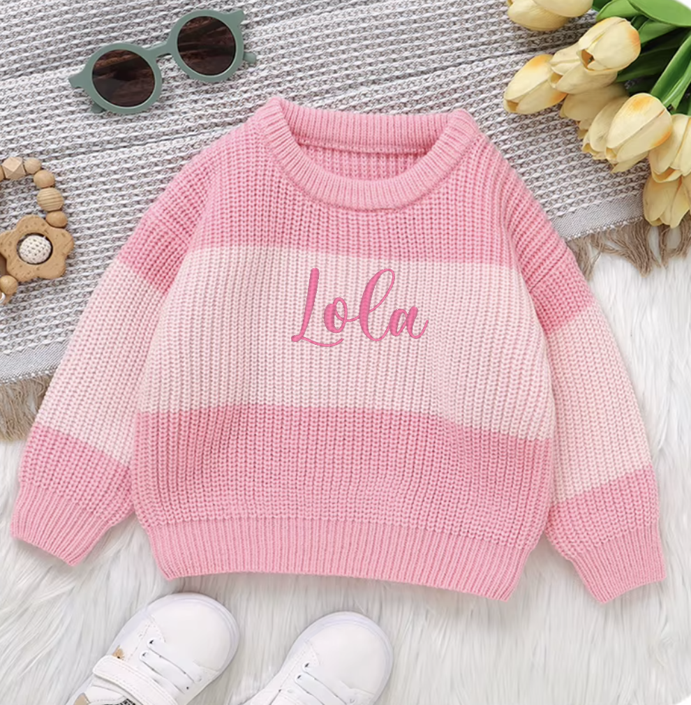 Stripe knitted personalised kids sweater
