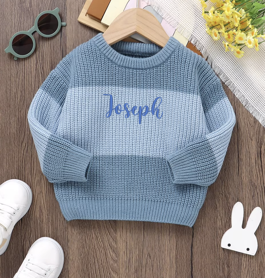 Stripe knitted personalised kids sweater