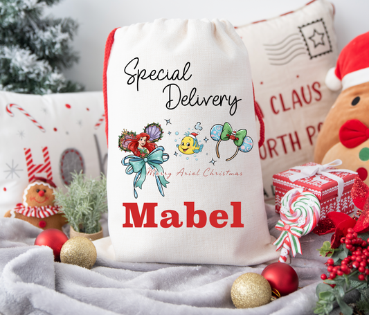 Ariel Disney personalised Christmas Gift present Bag/Sack Drawstring