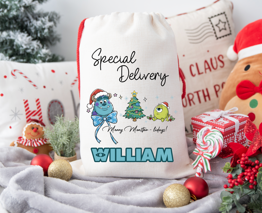 Monsters Inc personalised Christmas Gift present Bag/Sack Drawstring