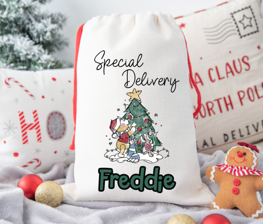 Winnie-the-Pooh personalised Christmas Gift present Bag/Sack Drawstring