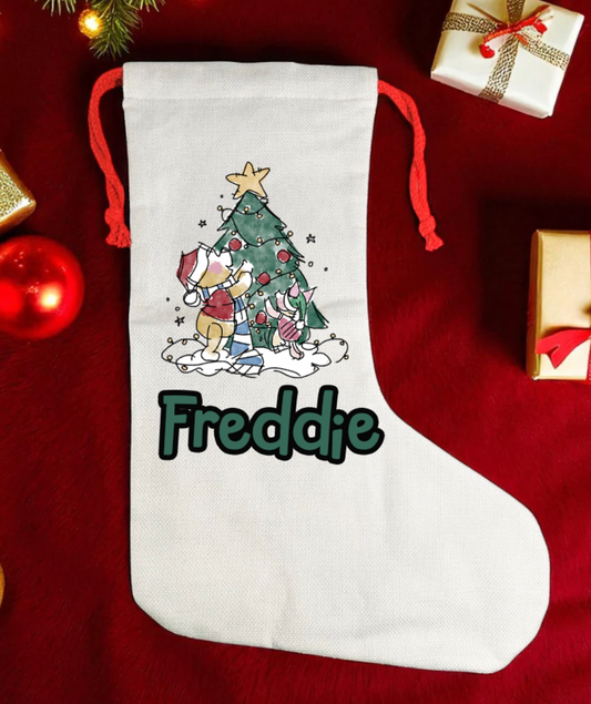 Winnie-the-Pooh Personalised kids canvas Christmas Stocking