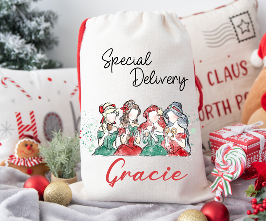 Princesses personalised Christmas Gift present Bag/Sack Drawstring