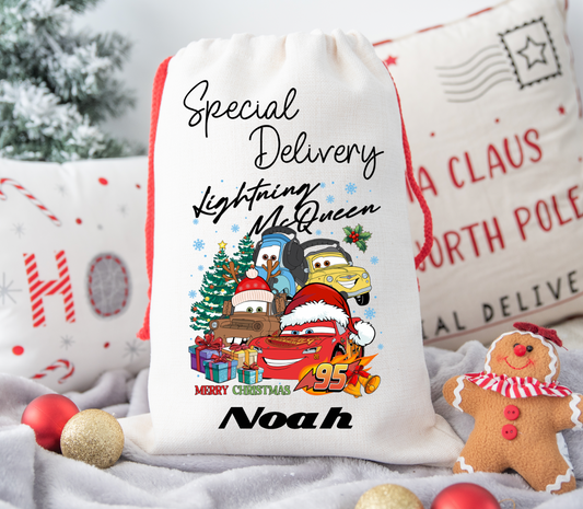 Cars personalised Christmas Gift present Bag/Sack Drawstring