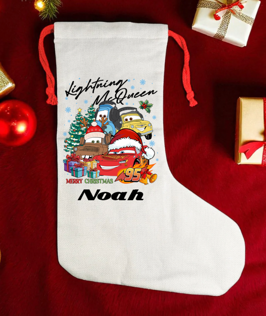 Cars Personalised kids canvas Christmas Stocking
