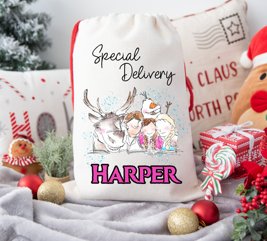 Frozen personalised Christmas Gift present Bag/Sack Drawstring
