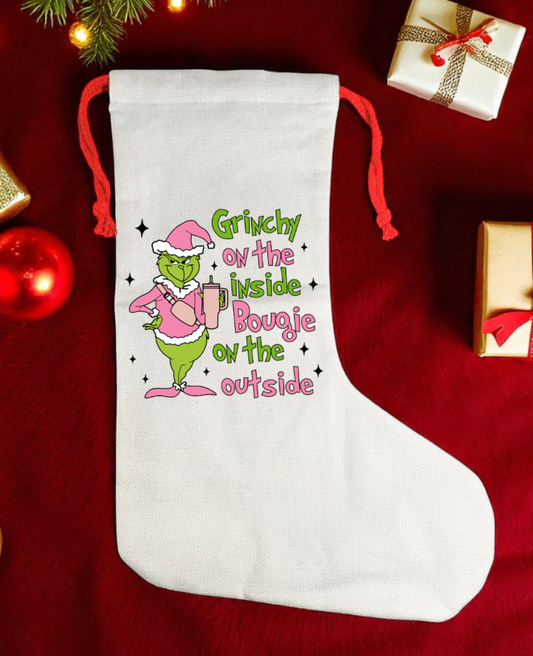 Pink Grinch Personalised kids canvas Christmas Stocking