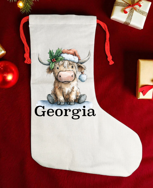 Cow Personalised kids canvas Christmas Stocking