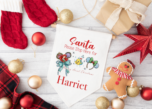 Ariel Personalised "Santa Please Stop here" Fabric Pennant Sign