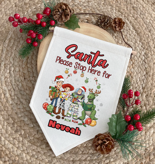 Toy Story Personalised "Santa Please Stop here" Fabric Pennant Sign