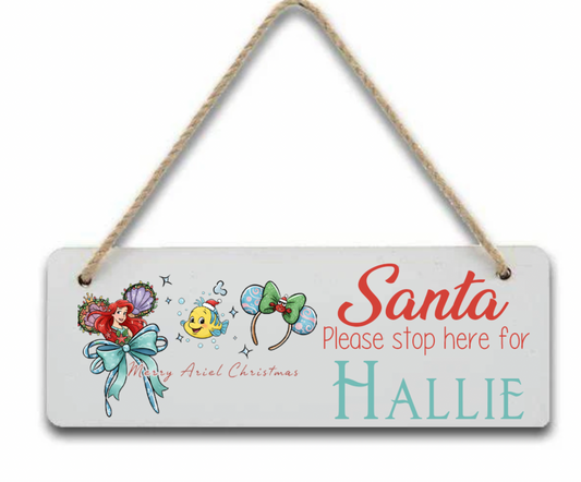 Ariel Personalised "Santa Please Stop here" door hanger Sign/Plaque