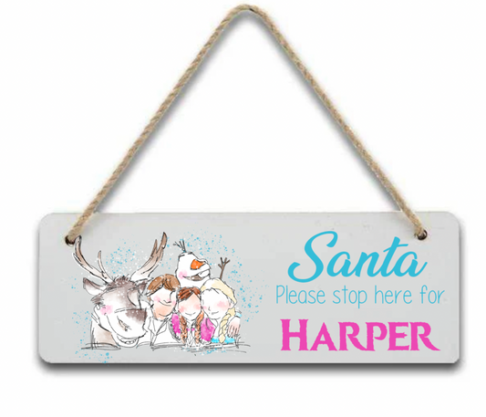 Frozen Personalised "Santa Please Stop here" door hanger Sign/Plaque