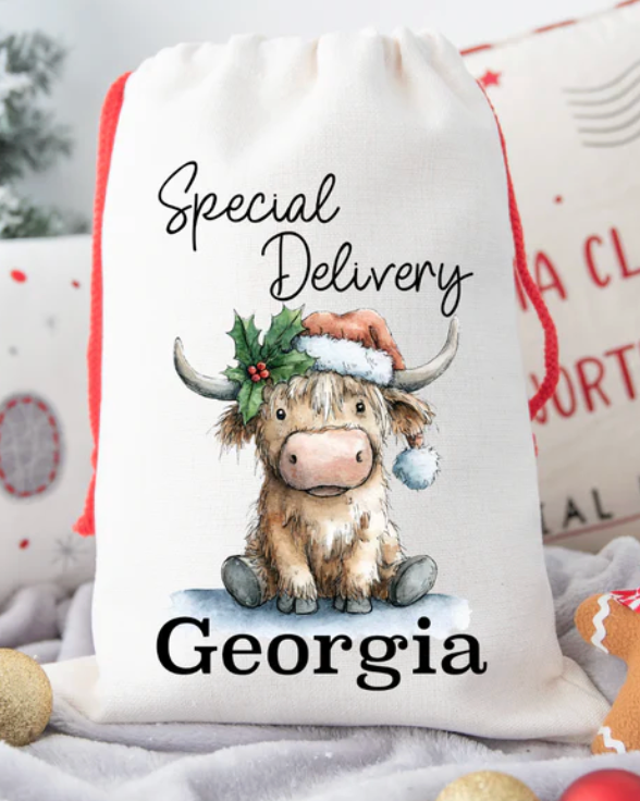 Faux Burlap personalised Christmas Gift present Bag/Sack Drawstring