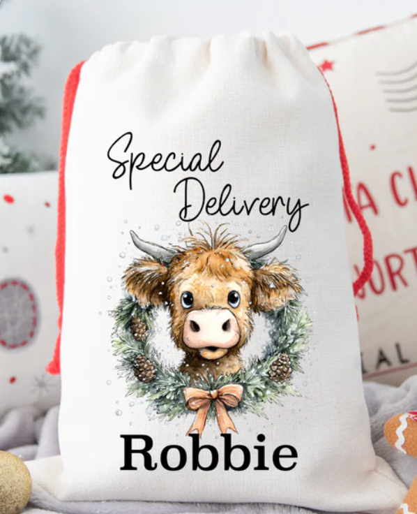 Faux Burlap personalised Christmas Gift present Bag/Sack Drawstring