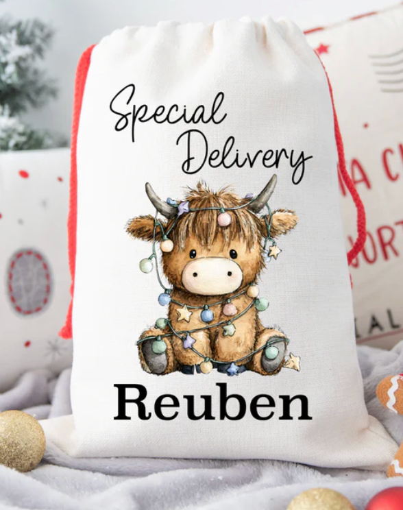 Faux Burlap personalised Christmas Gift present Bag/Sack Drawstring