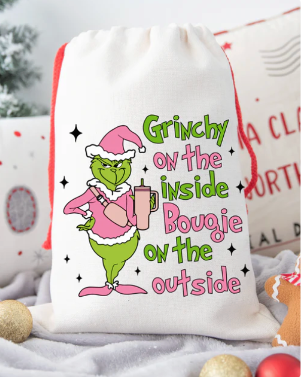Faux Burlap personalised Christmas Gift present Bag/Sack Drawstring
