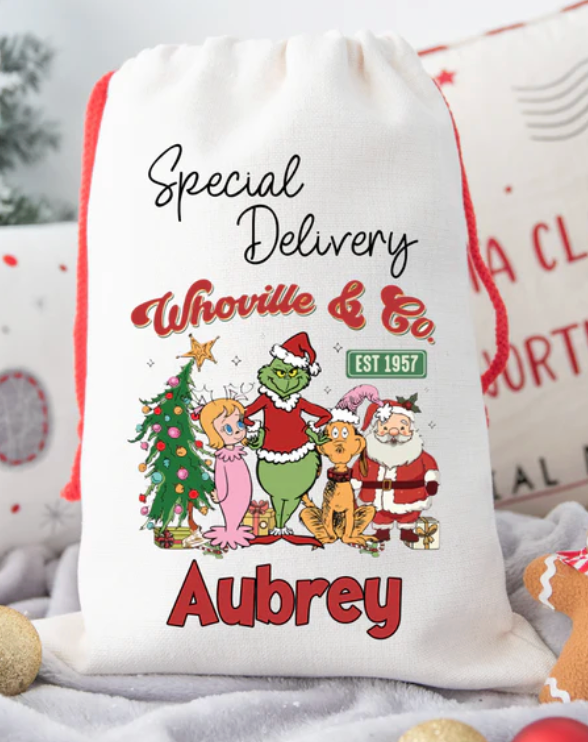 Faux Burlap personalised Christmas Gift present Bag/Sack Drawstring