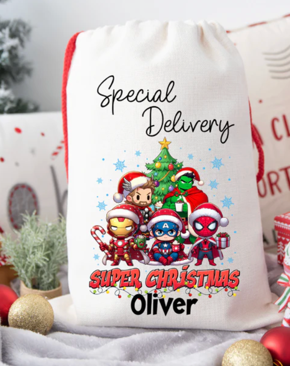 Faux Burlap personalised Christmas Gift present Bag/Sack Drawstring