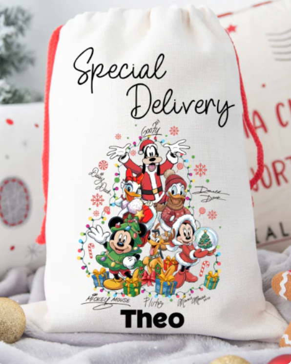 Faux Burlap personalised Christmas Gift present Bag/Sack Drawstring