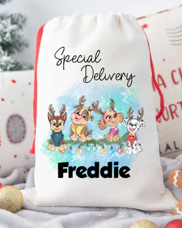 Faux Burlap personalised Christmas Gift present Bag/Sack Drawstring
