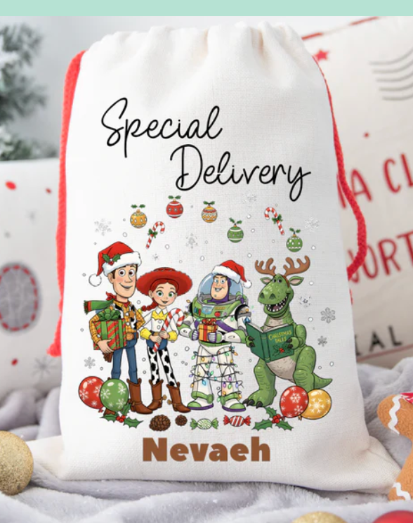 Faux Burlap personalised Christmas Gift present Bag/Sack Drawstring