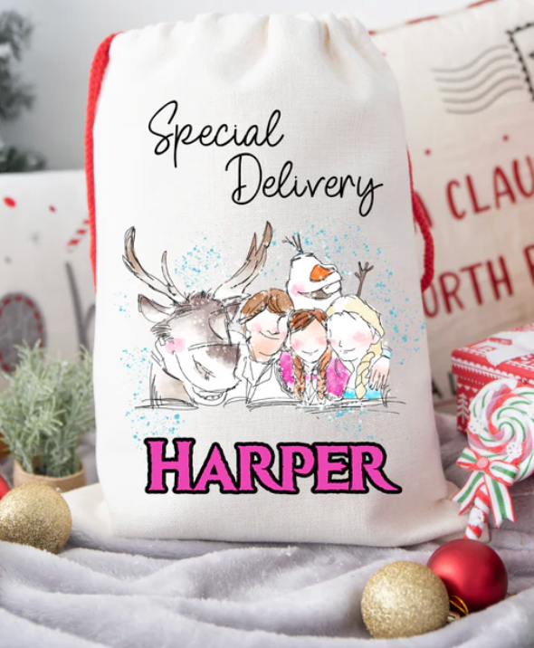 Faux Burlap personalised Christmas Gift present Bag/Sack Drawstring