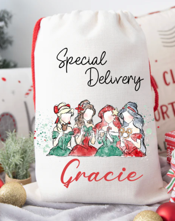 Faux Burlap personalised Christmas Gift present Bag/Sack Drawstring