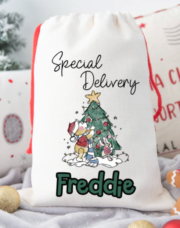 Faux Burlap personalised Christmas Gift present Bag/Sack Drawstring