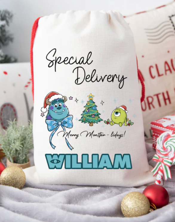 Faux Burlap personalised Christmas Gift present Bag/Sack Drawstring