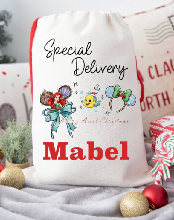 Faux Burlap personalised Christmas Gift present Bag/Sack Drawstring