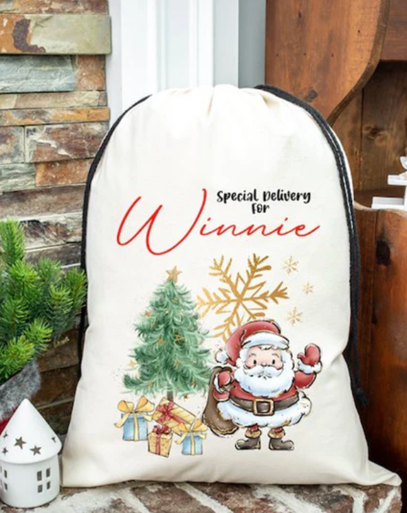 Faux Burlap personalised Christmas Gift present Bag/Sack Drawstring