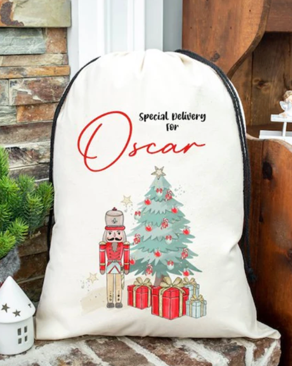Faux Burlap personalised Christmas Gift present Bag/Sack Drawstring