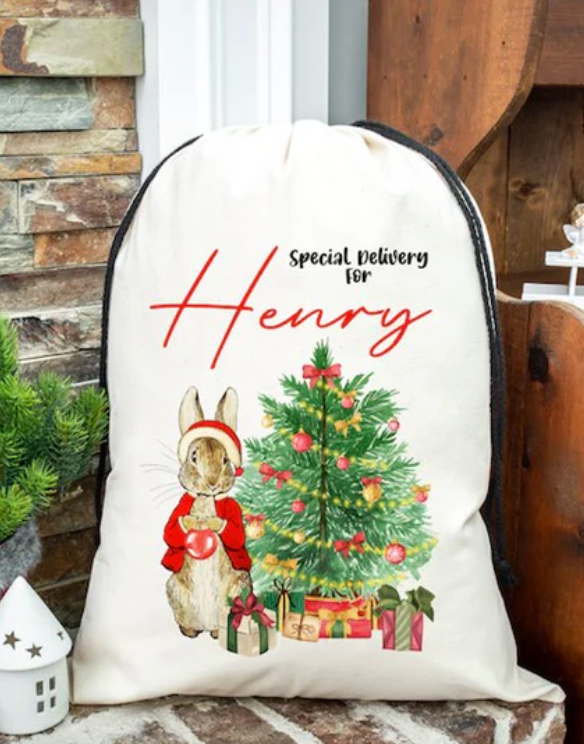 Faux Burlap personalised Christmas Gift present Bag/Sack Drawstring