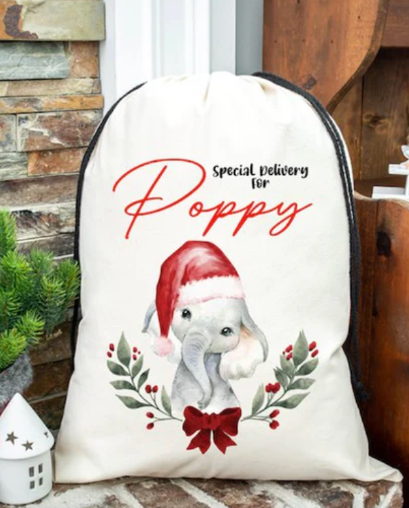 Faux Burlap personalised Christmas Gift present Bag/Sack Drawstring