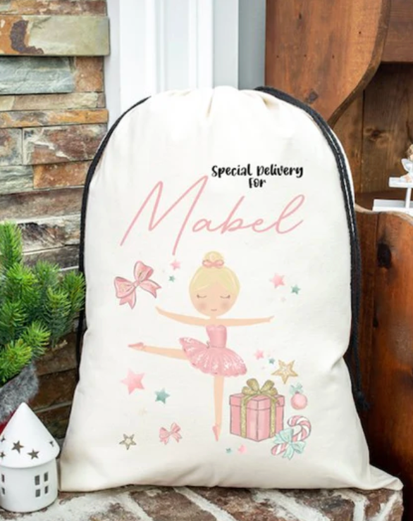 Faux Burlap personalised Christmas Gift present Bag/Sack Drawstring