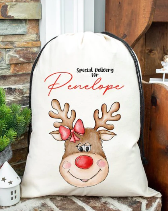 Faux Burlap personalised Christmas Gift present Bag/Sack Drawstring
