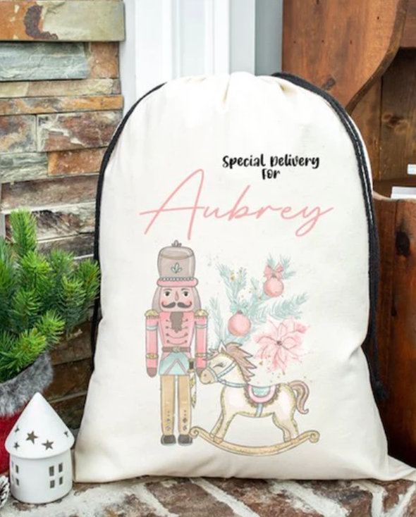 Faux Burlap personalised Christmas Gift present Bag/Sack Drawstring