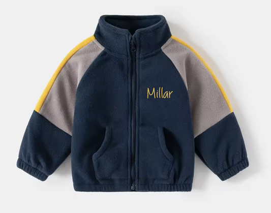 Navy & Grey Polar Fleece personalised kids toddler jacket coat