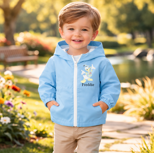 Baby/Toddler personalised Rain coat Blue Donald Duck design