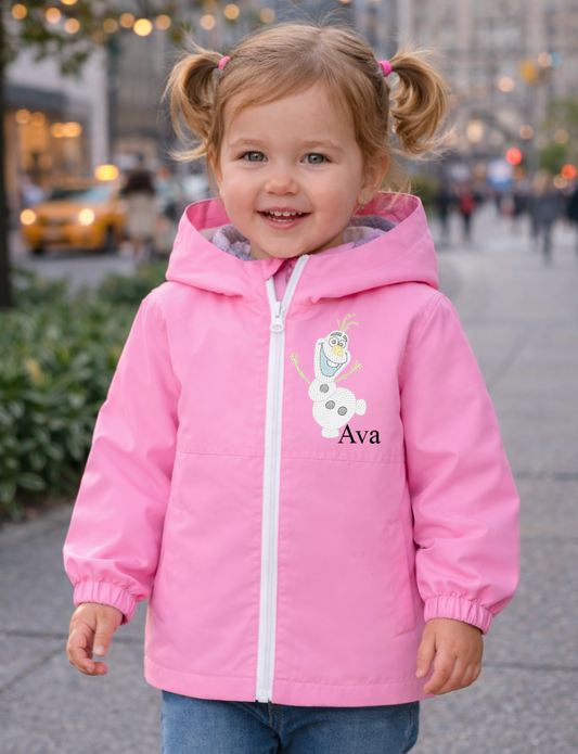 Baby/Toddler personalised Rain coat Pink Snowman Olaf