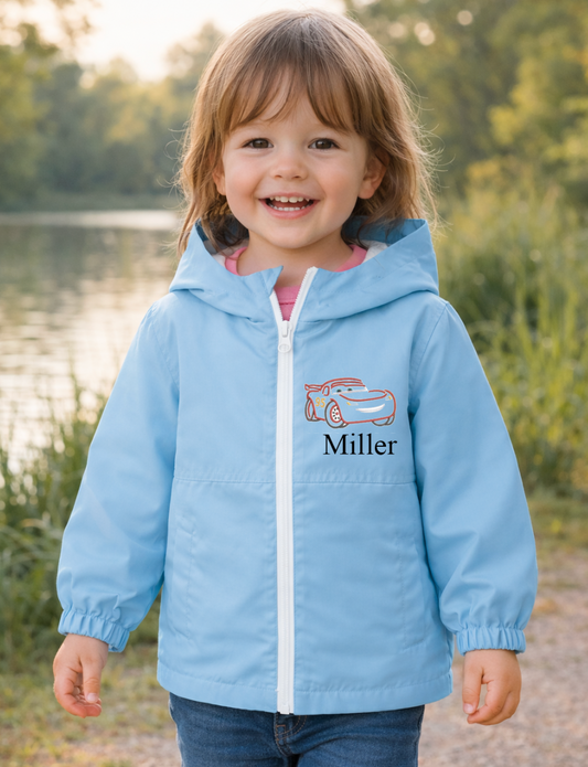 Baby/Toddler personalised Rain coat Blue Cars